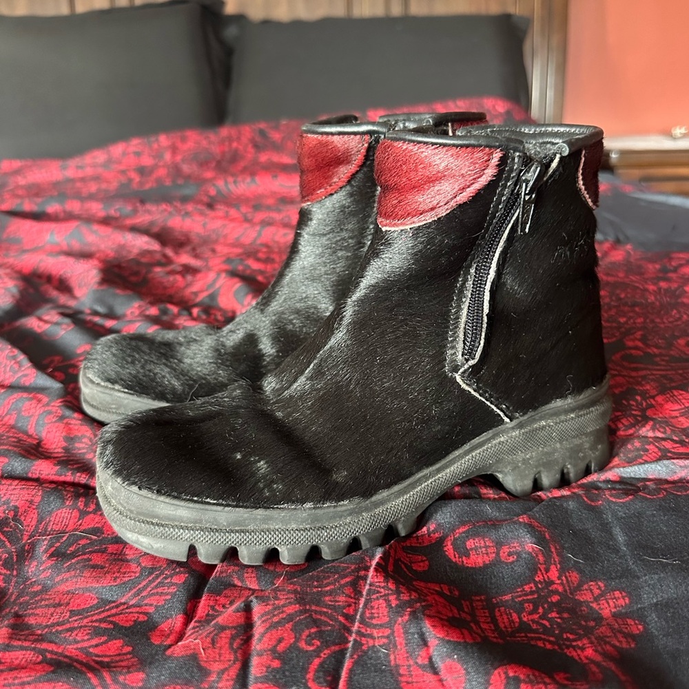 PAJAR Black Haircalf Ankle Boots with Red Accent